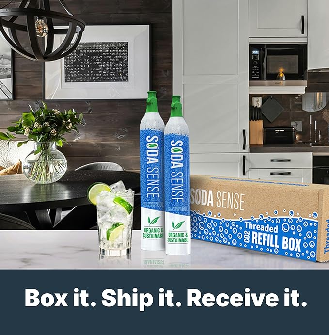 Soda Sense 60L CO2 Exchange Canister - 1 Pack, Threaded Style - Compatible with All 'Screw-In' Soda/Sparkling Water Makers, Including SodaStream BLUE Cylinder Models, Ninja Thirsti, Philips & More