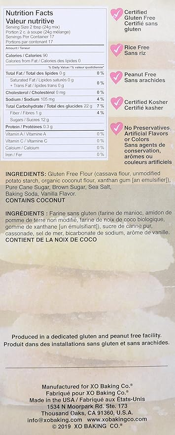 XO Baking Co. Gluten Free Sugar Cookie Gourmet Cookie Mix; Non-GMO; Kosher; Rice Free; Dairy Free; Soy Free; Peanut Free; No Preservatives; No Artificial Flavors or Colors, 14.4oz