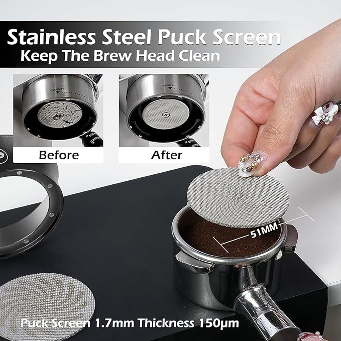 PUSEE 58mm Magnetic Dosing Funnel & Puck Screen Set 8 Magnetic Espresso Coffee Dosing Ring Reusable 1.7mm Puck Screen 316 Stainless Steel Fits All 58mm Portafilters Espresso Tools Espresso Accessories