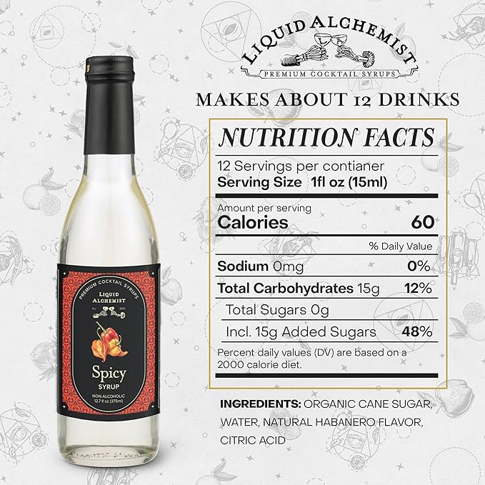 Liquid Alchemist Spicy Habanero Infused Simple Syrup for Cocktails – Real Ingredients Make our Habanero Syrup a Great Spicy Margarita Mix & Paloma Picante - Vegan, Non-GMO Sweet Heat Drink Mix (12 oz)