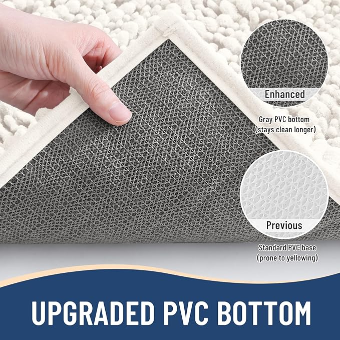 Arotive Luxury Chenille Bathroom Rug Mat, Extra Soft Thick Absorbent Shaggy Bath Rugs, Non-Slip Machine Wash Dry, Plush Bath Mats for Bathroom, Shower and Tub, 30x17, Ivory