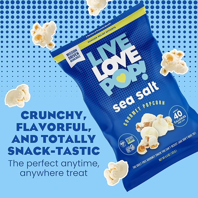 Live Love Pop Sea Salt Flavored Gourmet Popcorn, 4.4 Oz (Pack of 6), Healthy Snack, Gluten Free, Vegan & Non-GMO, Mission Driven Munchies
