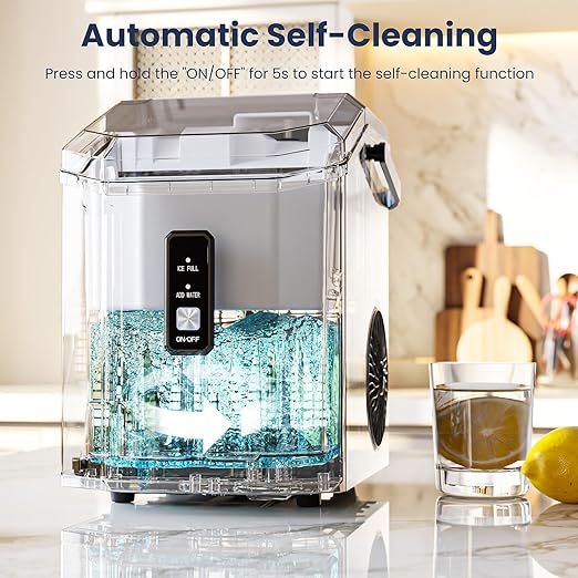 Antarctic Star Nugget Ice Makers Countertop with Self-Cleaning, 35lbs/24H, Portable Sonic Ice Maker Machine with Handle/Basket/Scoop for Home, Kitchen, Office, Camping(Black)