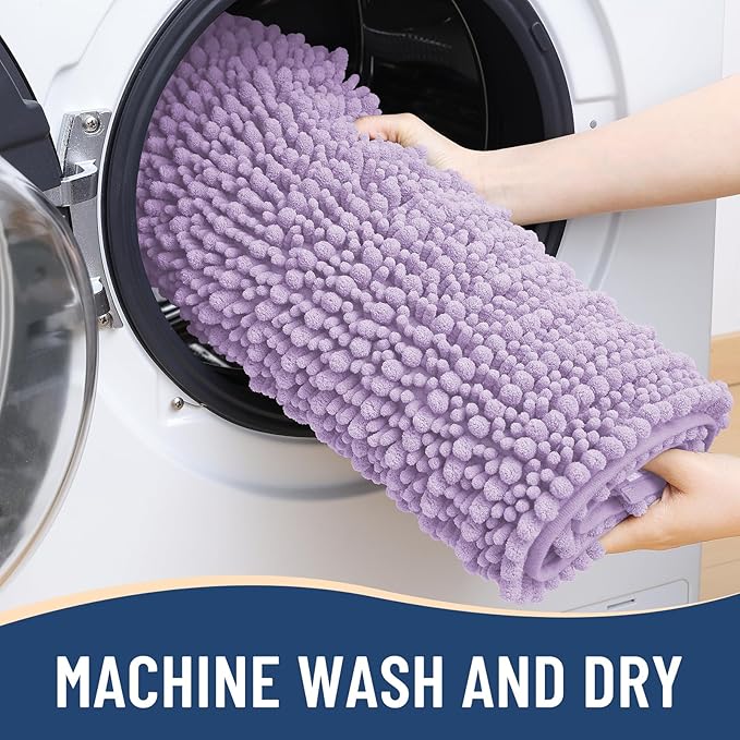 Arotive Luxury Chenille Bathroom Rug Mat, Extra Soft Thick Absorbent Shaggy Bath Rugs, Non-Slip Machine Wash Dry, Plush Bath Mats for Bathroom, Shower and Tub, 24x16, Light Purple