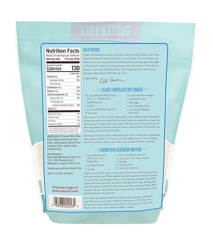Bob's Red Mill Gluten Free 1 to 1 Baking Flour, 44oz (Pack of 1) - Non GMO, Vegan, Kosher