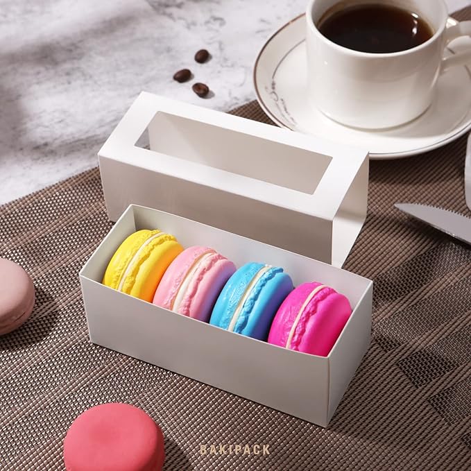 30 Macaron Boxes for 4 or 5 Macarons White Macaron Gift Boxes, Candy Boxes, Macarons Box with Clear Window (Interior Measurement 4.8" x 1.9" x 1.9" without Macaron inside)