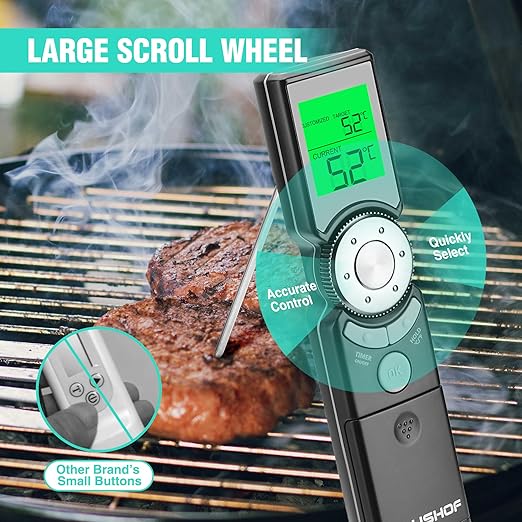 HAUSHOF Instant Read Meat Thermometer Digital, High Accuracy Cooking Thermometer, Scroll Interface Food Thermometer with Timer, Quick-Setting Kitchen Temperature Probe for Grill, Smoker, BBQ, Frying