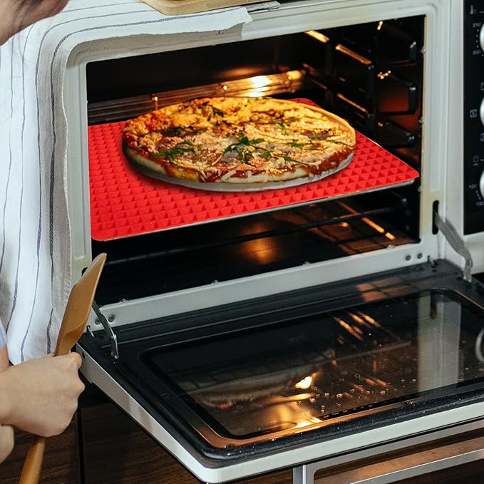 Silicone Baking Mat Red Pyramid Non Stick Bacon Microwave Tray Pastry Mats Red BBQ Grill Mat Baking Supplies oven Liners For Bottom Of Oven - 16 X 11''Silicone Mats For Kitchen Counter 1 Pack
