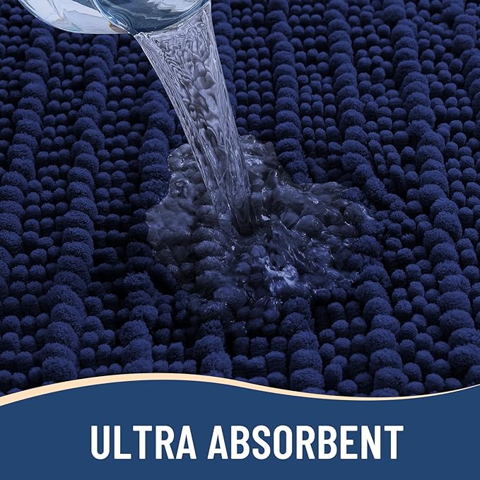 Arotive Luxury Chenille Bathroom Rug Mat, Extra Soft Thick Absorbent Shaggy Bath Rugs, Non-Slip Machine Wash Dry, Plush Bath Mats for Bathroom, Shower and Tub, 60x24, Navy