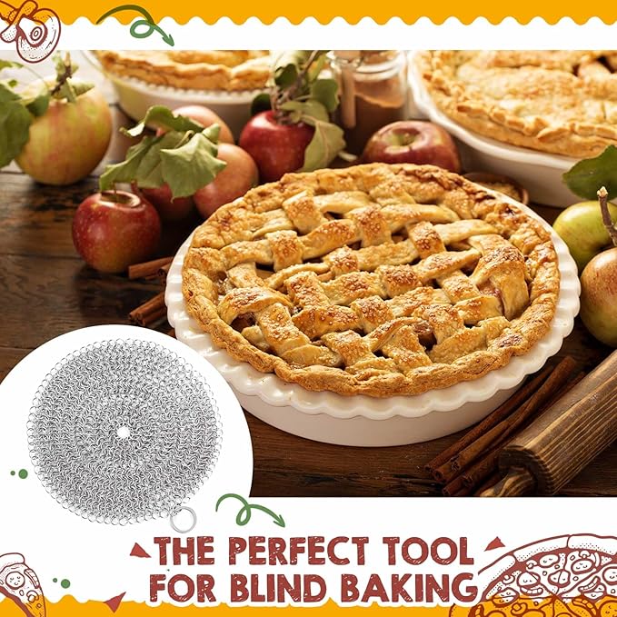 Patelai 1 Pcs Stainless Steel Pie Weights for Baking Universal Fit Pie Weight for 7-10 Inch Pies Round Metal Pies Weights Chain Dishwasher Safe Durable Blind Baking Dough Cooking Pastry (8 Inch)