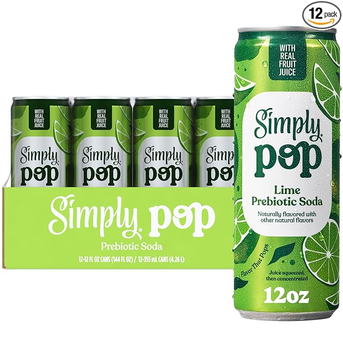 Simply POP Prebiotic Soda Lime Cans, 12 fl oz, 12 Pack