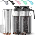 2 Pack 64 oz(2 Quart / 1.9 Liter) Cold Brew Coffee Maker Jar - Glass Cold Brew Maker with Handle, Stainless Steel Filter&Leak-Proof Lid, Heavy Duty Cold Brew Pitcher for Iced Coffee, Sun Tea, and Milk