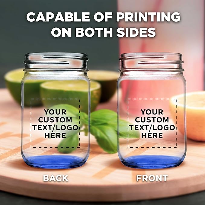 DISCOUNT PROMOS 10 Decorating Mason Jars Set, 12 oz. - Customizable Text, Logo - Canning, Aluminum Lid - Blue