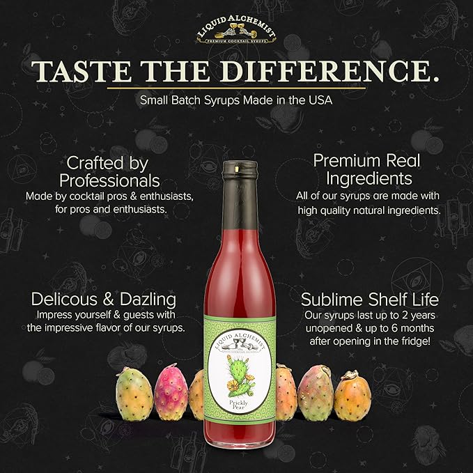 Liquid Alchemist Prickly Pear Syrup for Cocktails - Real Ingredients Make our Prickly Pear Puree a Perfect Margarita Mix - Our Vegan Drink Syrups are Non-GMO & Last up to 2 Years (12 oz)