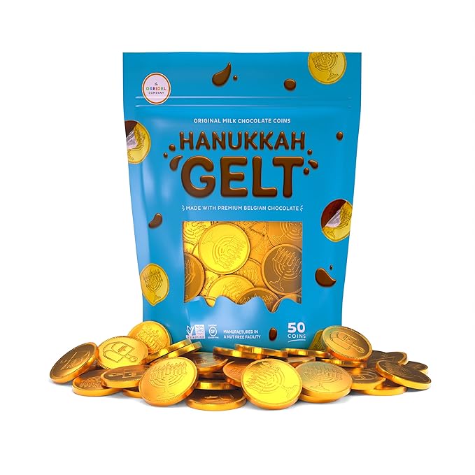The Dreidel Company Chocolate Candy Milk 50 Chocolate Coins, Hanukkah Gelt, Gold Coins, Made with Belgian Chocolate, Gluten Free, Non GMO, Nut-Free, Kosher Certified