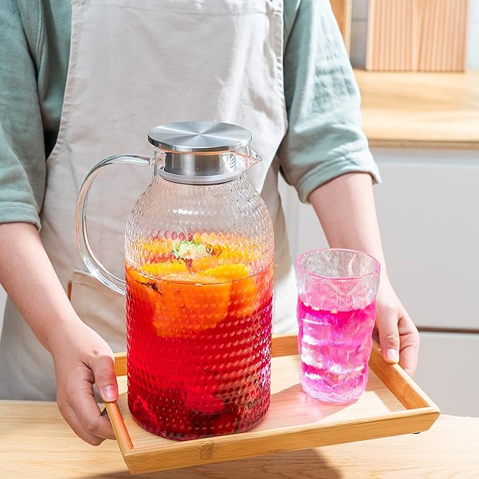 Karafu 3 Liter/100 Oz Glass Pitcher with Lid, Easy Clean Heat Resistance Borosilicate Glass Jug for Hot/Cold Water, Milk, Ice Tea and Juice Beverage