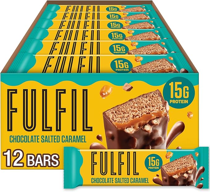 FULFIL Protein Snack Bars, Chocolate Salted Caramel Flavored, Gluten Free with 15g Protein, Pantry Staples, 12 Count