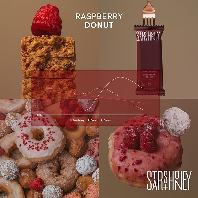 Stars + Honey Protein Bars- The Raspberry Donut,14g Protein, 2g Sugar, w/Collagen Keto Friendly Snack - Gluten, Dairy, & Soy Free - High-Protein Snacks for Energy & Recovery-10 pack