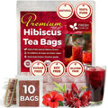 FreshDrinkUS, Premium 10 Hibiscus Flowers Tea Bags, 100% Natural, Pure from Hibiscus Flowers. Loose Flower Hibiscus Herbal Tea. Hibiscus Flower Tea. No Sugar, No Caffeine, No Gluten, Vegan.