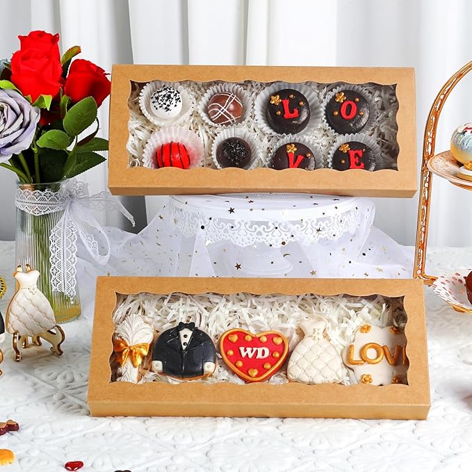 15PCS 12x5x1.5Inch White Bakery Boxes with Window Cookies Boxes Chocolate Truffle Boxes Macaron Boxes Cakesickle Boxes Browines Treat Boxes for Christmas Valentine's Easter Mother's Day
