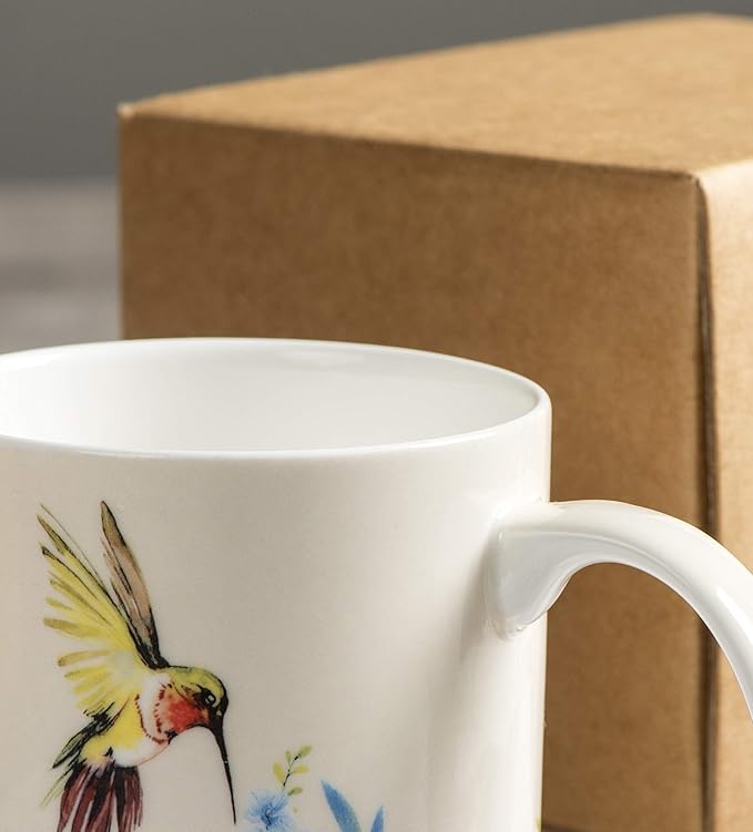 Maison d' Hermine Coffee Mug with Handles Fine Bone China Mugs Pack of One Tea Cups for Hot Beverages Cappuccino Latte Home Restaurant Office Perfect for Gift (Tropiques - Hummingbird, 15 Ounce)