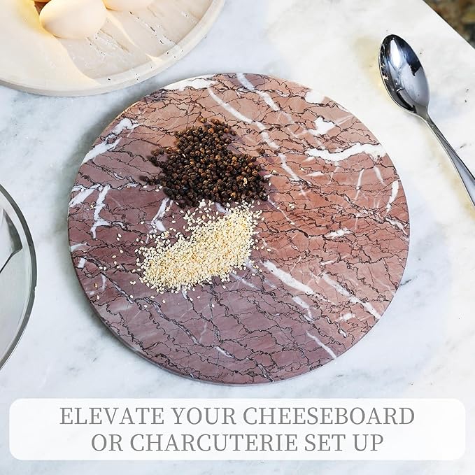 Koville African Marble Cutting Board for Kitchen, 11" Round Hand Crafted Marble Slab for Cheese, Charcuterie, Pastry Board - Wedding Gift, House Warming Gift(AFRICAN LILAC)
