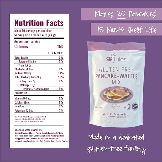gfJules Certified Gluten Free Pancake & Waffle Mix | No Grit, Non-GMO, Vegan | Certified Top 9 Allergen-Free & Kosher | Voted #1 by Gluten Free & Celiac Consumers | 16 Ounces