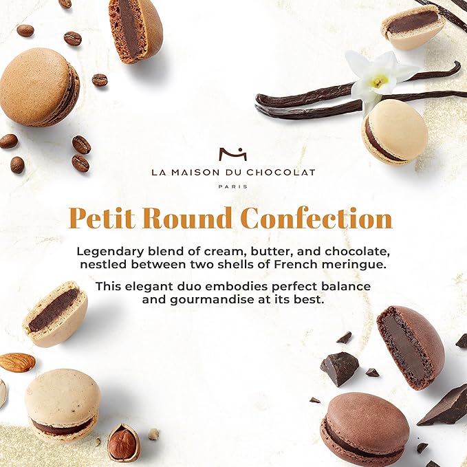 La Maison Du Chocolat Premium Macaron Gift Box - 12pcs Gourmet French Dark Chocolate Filling with Shells in Assorted Flavors