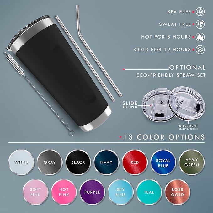 Be Burgundy Personalized Tumbler with Engraved Name - 12 Designs, 20 Oz Coffee Tumbler with Slider Lid, Red, Double Wall Insulated - Gift for Mom, Women, Personalized Birthday Gift for Her