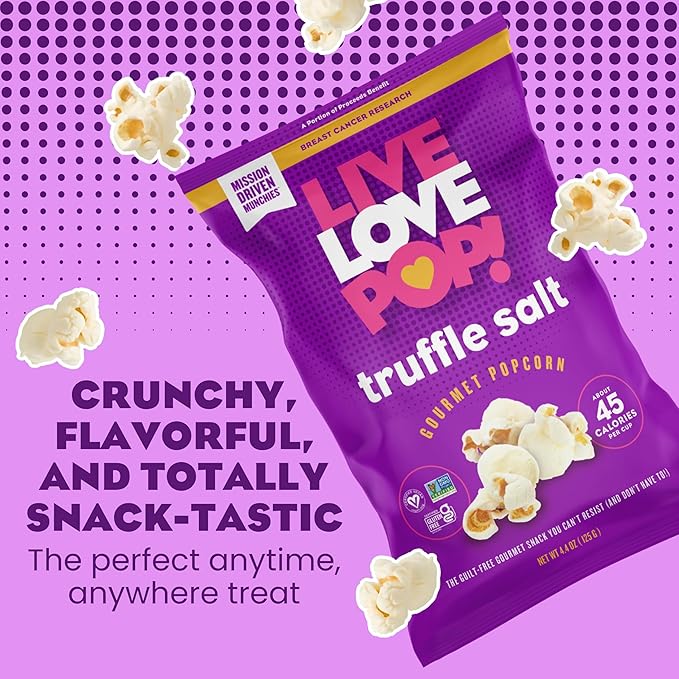 Live Love Pop Truffle Salt Flavored Gourmet Popcorn, 4.4 Oz (Pack of 6), Healthy Snack, Gluten Free, Vegan & Non-GMO, Mission Driven Munchies