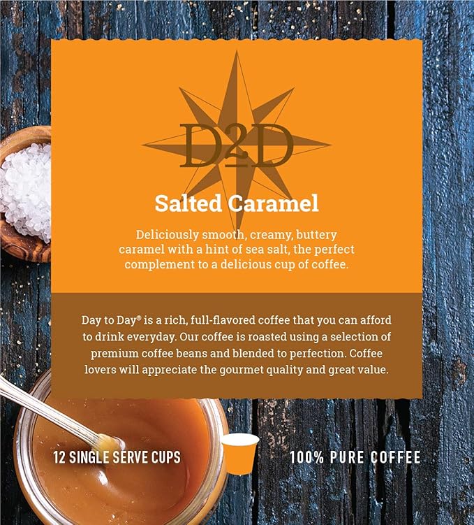Day To Day 12-Count Salted Caramel, Light Roast Single Serve Coffee Pods for K-Cup Keurig Brewers