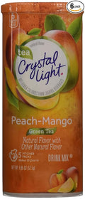 Crystal Light Natural Green Tea Peach Mango Drink Mix (30 Pitcher Packets, 6 Canisters of 5)