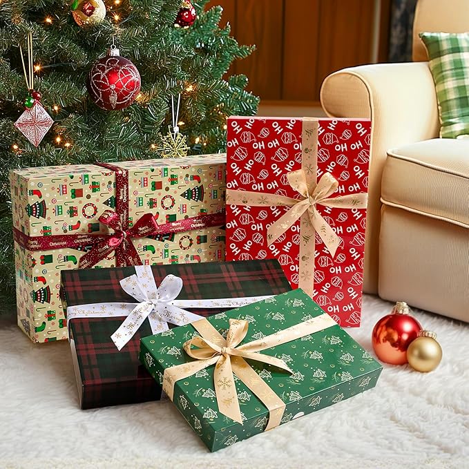 YANGTE 24 Pack Large Christmas Boxes for Presents, Assorted Sizes Christmas Gift Boxes with lids, 17" Premium Clothing Boxes with 4-inch Deep Robe and Shirt