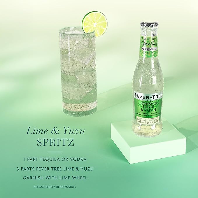 Fever Tree Sparkling Yuzu & Lime - Premium Quality Mixer - Refreshing Beverage for Cocktails & Mocktails. Naturally Sourced Ingredients, No Artificial Sweeteners or Colors - 200 ML Bottles-Pack of 24