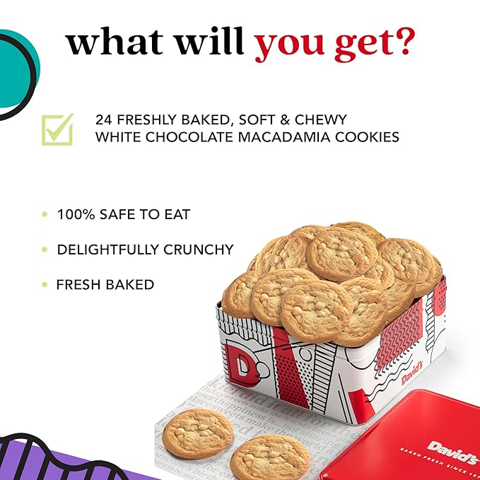 David's Cookies Freshly Baked Cookies - Delicious Handmade Soft Variety - Exquisite Gourmet Gift for Friends & Family on Special Occasions - Macadamia Nut 2lbs