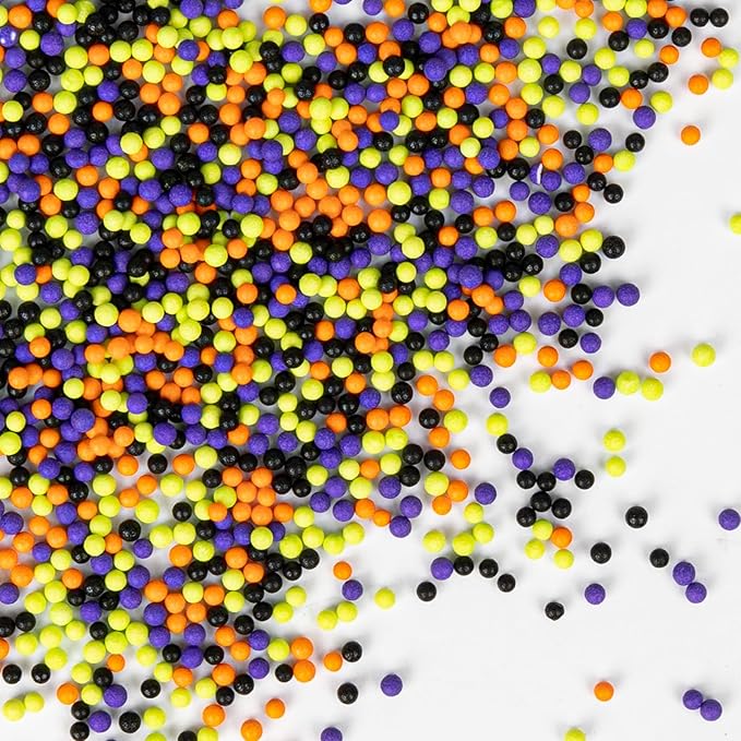 Twisweet Halloween Nonpareils, Edible Mini Pearl Sprinkles for Cake Decorating, Black Purple Green and Orange Sugar Sprinkles Mix, Confetti Baking Candy for Cake Topper Cupcake Cookie Ice Cream Decorations, Halloween Scary Theme Trick or Treat Party Su...