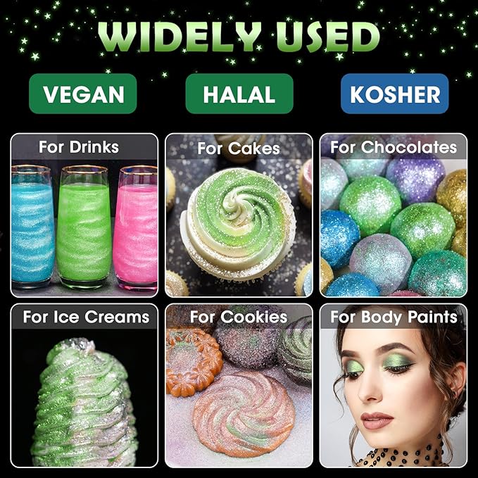 NiHome Edible Food-Grade Glimmer Powder Glitter Luster Dust Metallic Food Decorating Sprinkle Glimmery Dust for Drink Wine Beverage Cake Candy Dessert Bakery Restaurant Vegan (0.18oz/5g, Fruit Green)