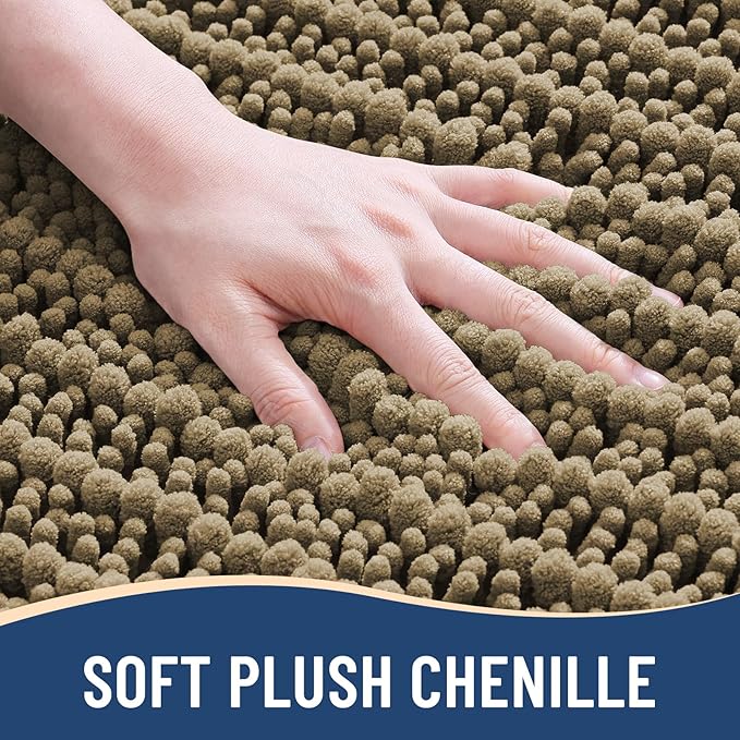 Arotive Luxury Chenille Bathroom Rug Mat, Extra Soft Thick Absorbent Shaggy Bath Rugs, Non-Slip Machine Wash Dry, Plush Bath Mats for Bathroom, Shower and Tub, 59x35, Camel