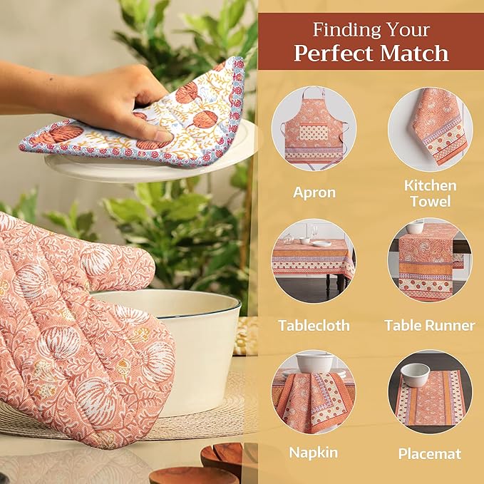 Maison d' Hermine Oven Gloves 100% Cotton Oven Mitt 7" x 13" with Loop Heat Resistant, BBQ, Cooking Gloves, Baking, Grilling, Kitchen, Handling Hot Pans (Pack of 1, Harvest Festival)