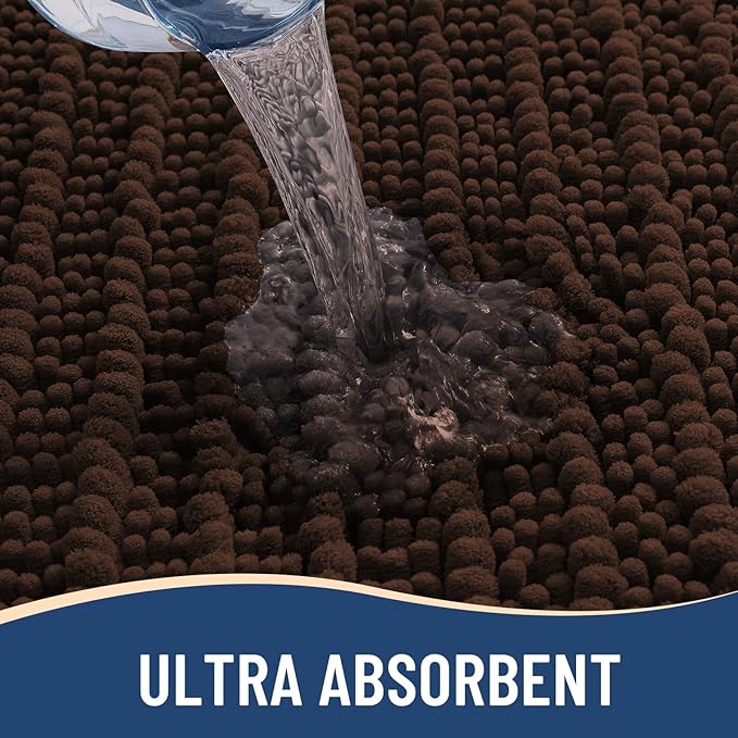 Arotive Luxury Chenille Bathroom Rug Mat, Extra Soft Thick Absorbent Shaggy Bath Rugs, Non-Slip Machine Wash Dry, Plush Bath Mats for Bathroom, Shower and Tub, 47x17, Brown