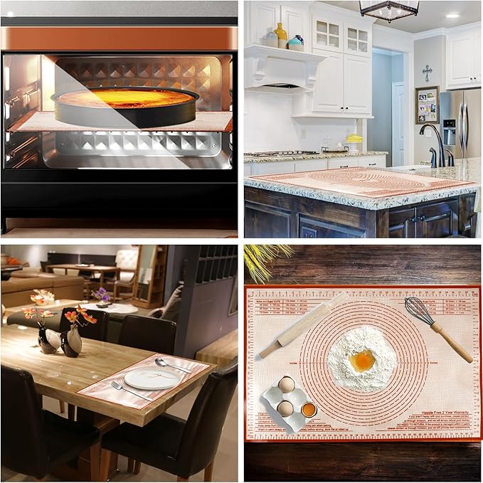 Silicone Pastry Mat 34X26 Inch Nonstick Baking Mat with Measurement, Perfect for Dough Mat, Pastry Board, Kitchen Counter Mat, For Dough, Pie Crust, Fondant, Pasta/Pizza, Red