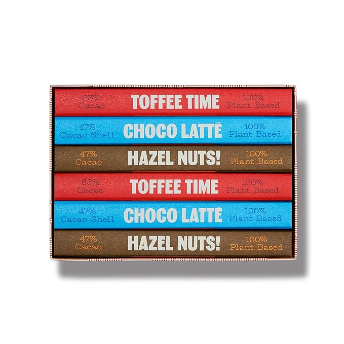 TCHO Organic Milk Chocolate Gift Box – 100% Plant-Based% Vegan - Gourmet Selection of Choco Latte, Hazel Nuts, and Toffee Time - Gluten-Free, Soy-Free, Pure Cacao Bars - 6 Bars