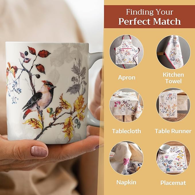 Maison d' Hermine Coffee Mug with Handles Fine Bone China Mugs Pack of One Tea Cups for Hot Beverages Cappuccino Latte Home Restaurant Office Perfect for Gift (Equinoxe - Beige Sparrows, 15 Ounce)