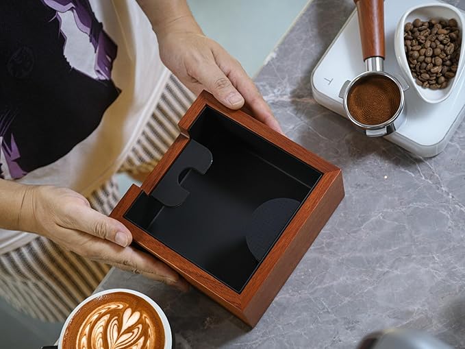 58mm Gaggia Espresso Accessories Kit –Rosewood Naked Portafilter, Auto-Level Espresso Press, Ground Distribution Tool, Wooden Barista Holder & Coffee Puck Knock Bin