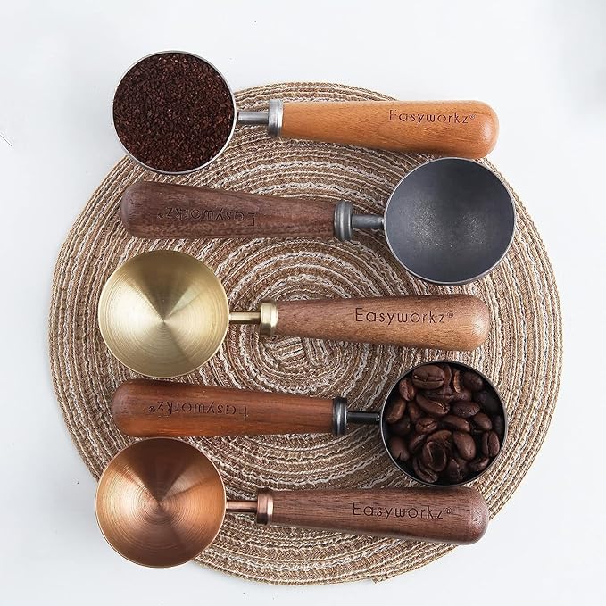 Easyworkz Retro Stainless Steel Coffee Spoon With Black Walnut Handle,10g - Measuring Spoon (Brushed gold)