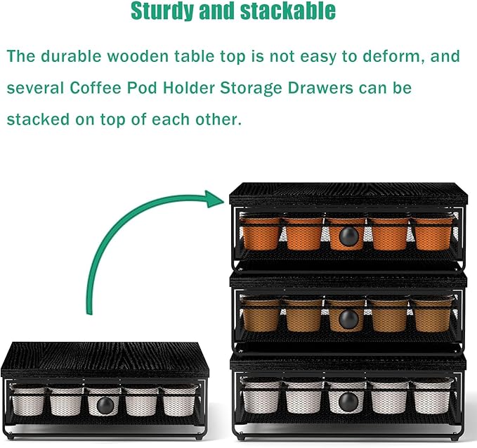 K Cup Organizer, Coffee Pod Holder Drawer, Under Brewer Storage Organizer with Sliding Drawer holds up to 35 K-Cup Pods, No Assembly Needed, Black