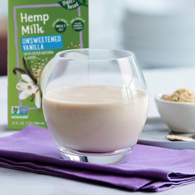 Pacific Foods All Natural 32Oz Boxes Keto Friendly, Unsweetened Hemp - Vanilla, 384 Fl Oz, Pack of 12