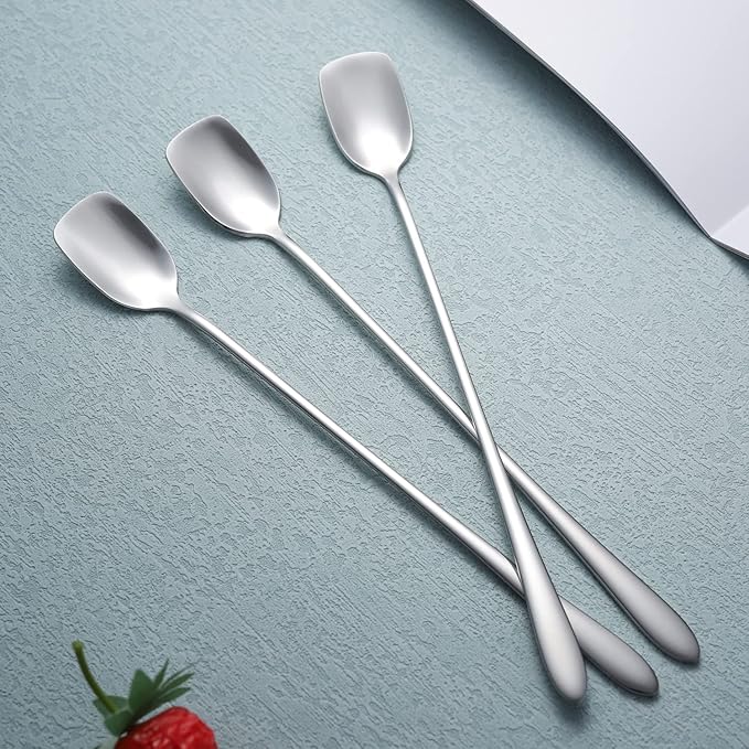 Long Coffee Spoons Steel Set of 6 Stainless Coffee Stirrer Iced Cream Scoop Cocktail Mixing Spoons (6)