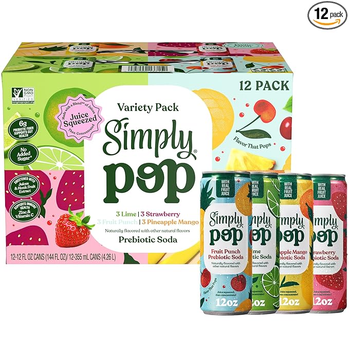 Simply POP Prebiotic Soda Variety Pack Cans, 12 fl oz, 12 Pack