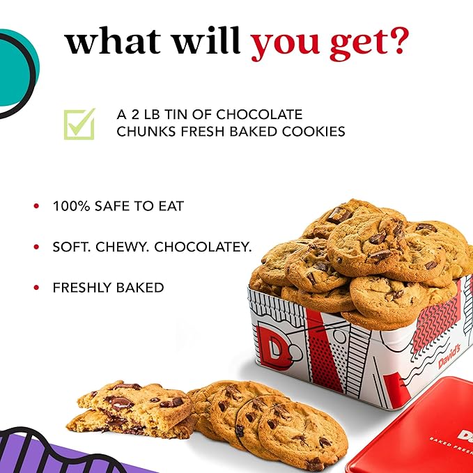 David's Cookies 2lbs Chocolate Chunks Fresh Baked Cookies - Handmade and Gourmet Cookies - Delectable and Made with Premium Ingredients - Cookie Gift Basket - Great Gift For All Occasions